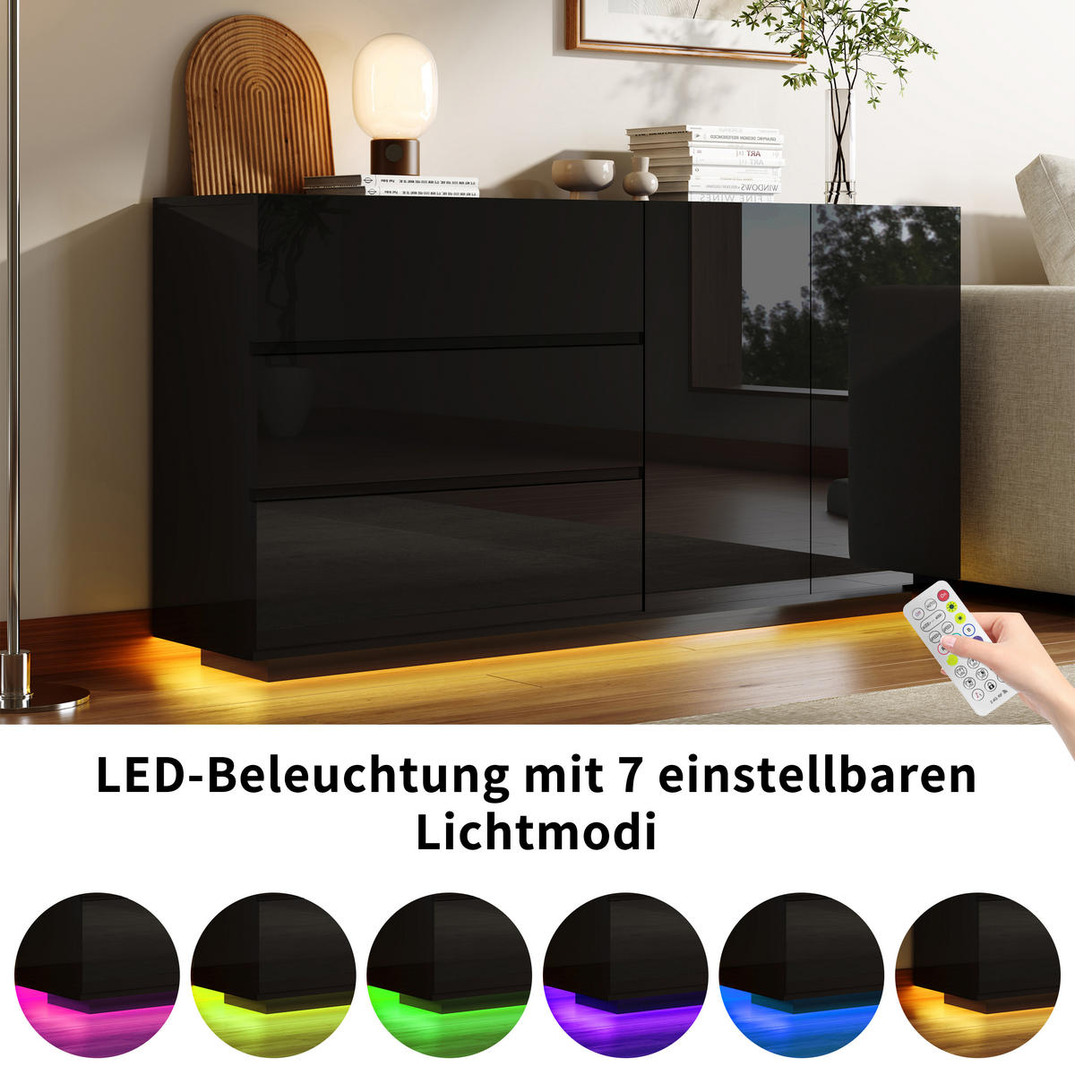 FERNSEH- & STAURAUMSCHRANK mit Hochglanzfront & LED - Schwarz, Holzwerkstoff (35/76/160cm) - SHOPENTRA