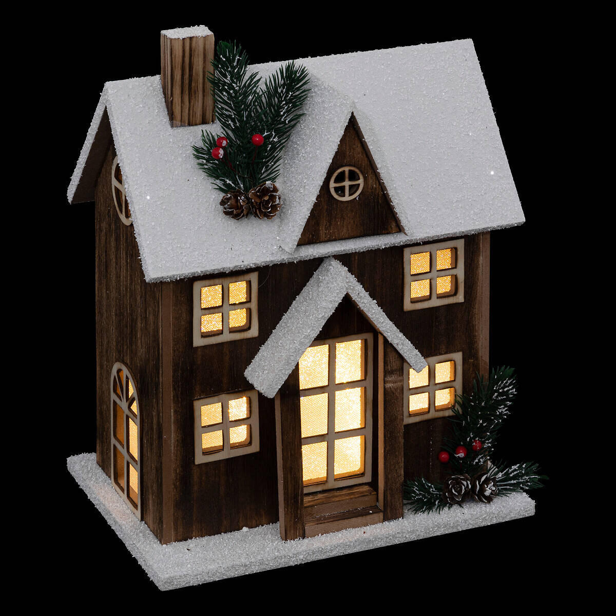 WEIHNACHTSFIGUR Haus mit LED-Beleuchtung 33 cm - Braun, Holzwerkstoff (18/33/26cm) - Atmosphera Createur d´interieur