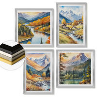 WANDBILDER 4er Set - 50x50 cm & 40x60 cm Silberner Rahmen - Berglandschaft, Flusshütten - Silberfarben, Kunststoff (50/50cm) - ArtPrintCave