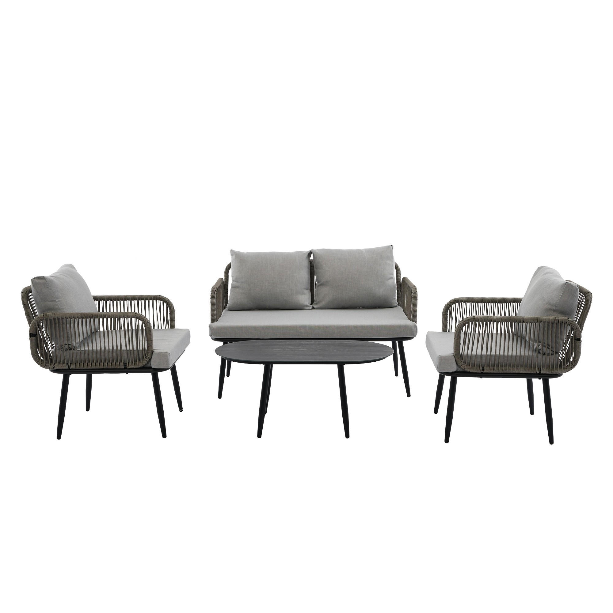 GARTENGARNITUR 4-teiliges Gartenmöbel Set,PE Rattan Garten-Loungestuhl-Set,Grau - Grau, Metall - LVHOM