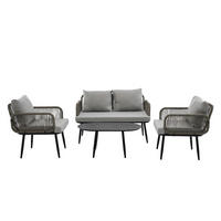 GARTENGARNITUR 4-teiliges Gartenmöbel Set,PE Rattan Garten-Loungestuhl-Set,Grau - Grau, Metall - LVHOM