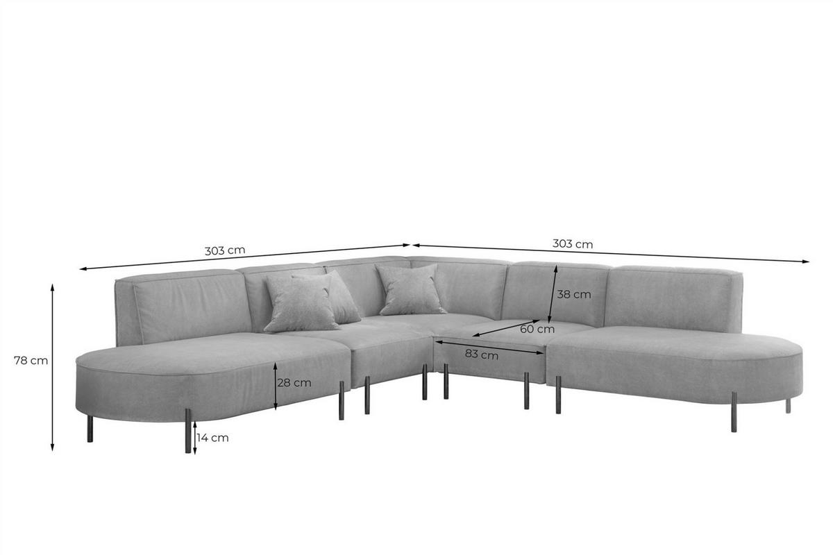 ECKSOFA Valencia - Grau, Holzwerkstoff/Textil (303/303cm) - Fun Möbel