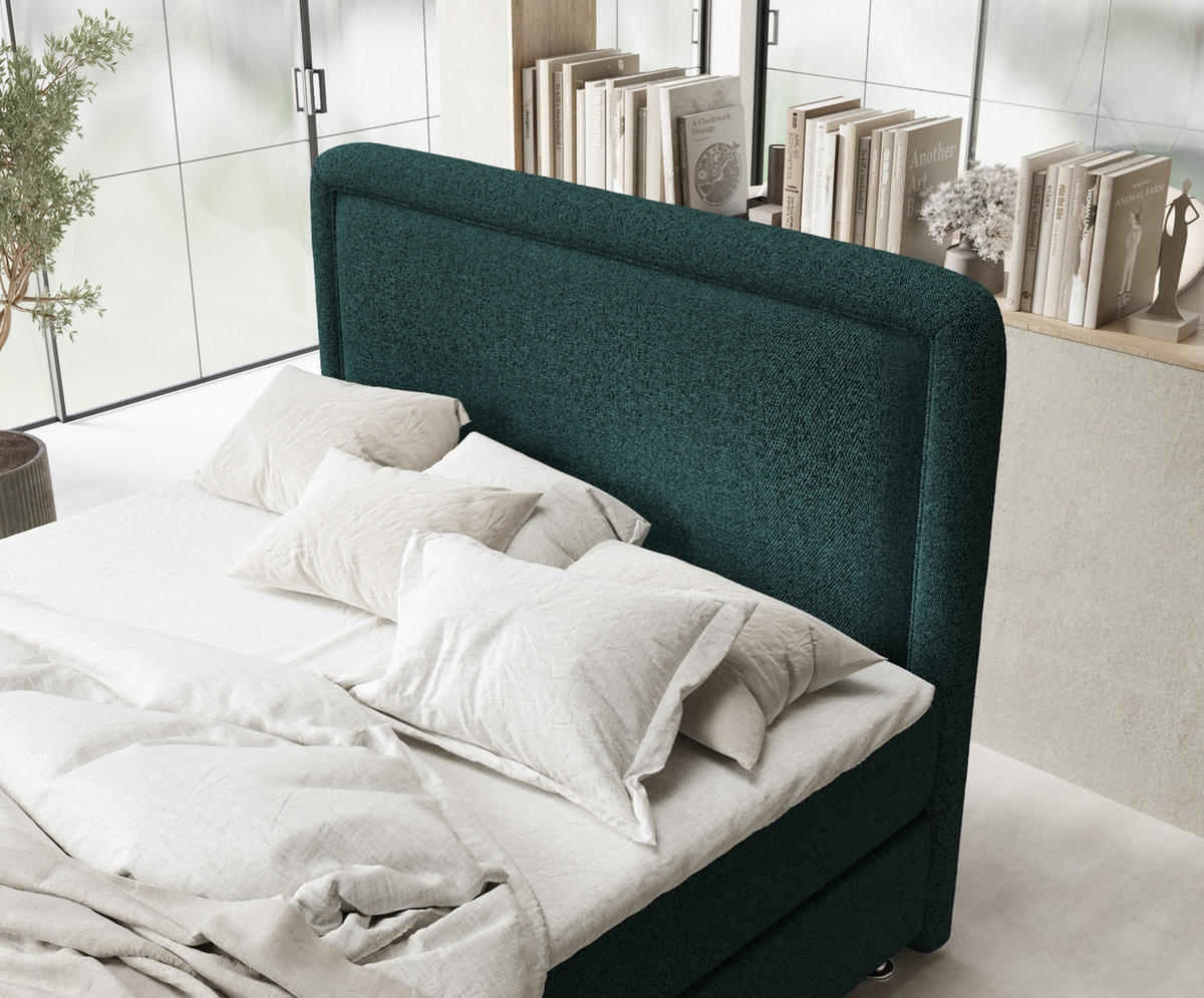 BOXSPRINGBETT Salvi Grün 140/200 cm mit Latex-Topper - Silberfarben/Grün, Holz/Holzwerkstoff (140/200cm) - Maison de Reve