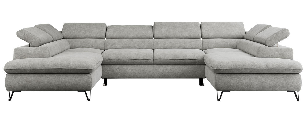 WOHNLANDSCHAFT PETER U Struktur Hellgrau - Hellgrau/Schwarz, Textil/Metall (346/76/208cm) - MKS