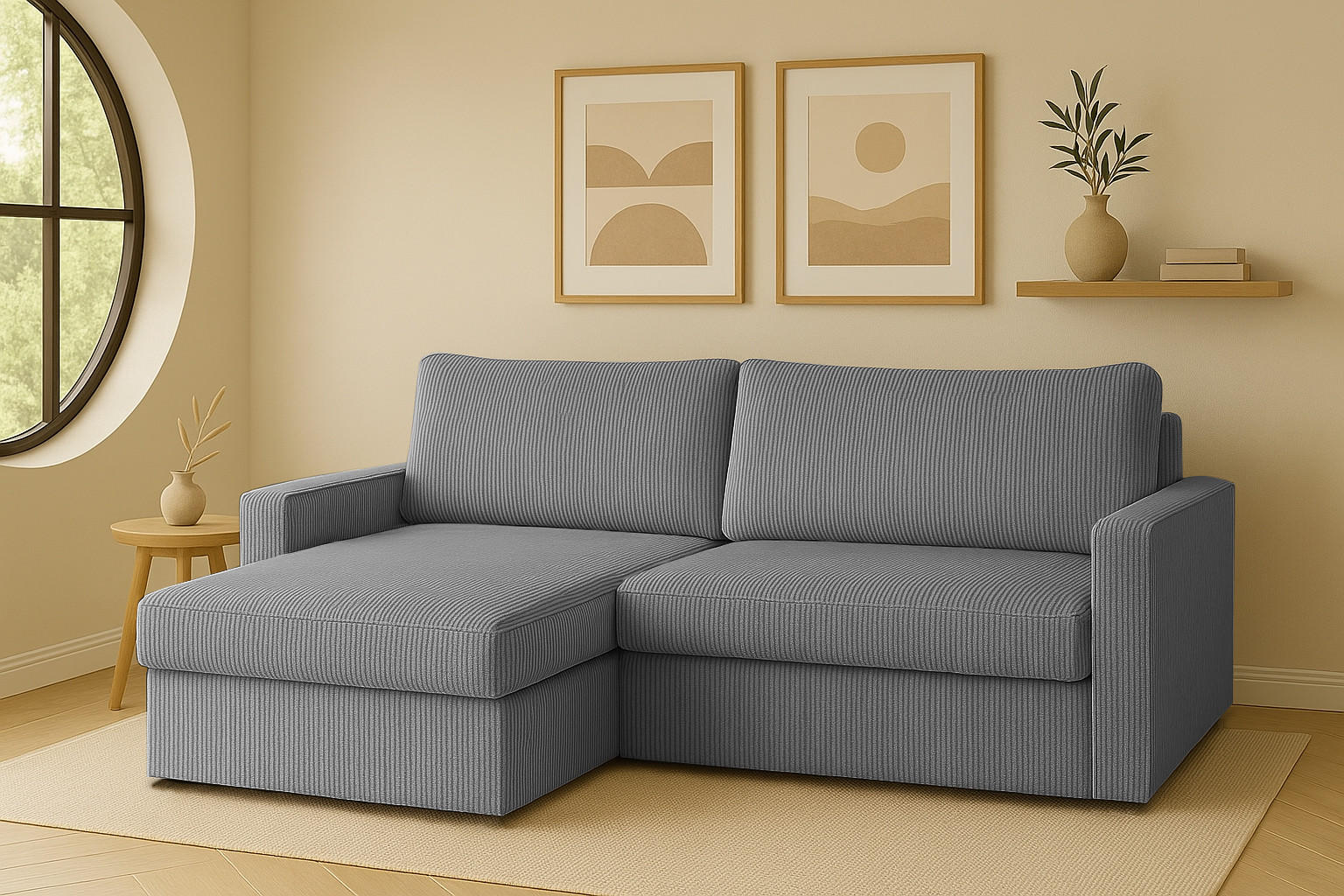 ECKSOFA Mit Schlaffunktion Und Bettzeugablage LUBEKA Stoff Poso Silber Links - Silberfarben, Holz/Textil (140/147cm) - Kaiser Möbel