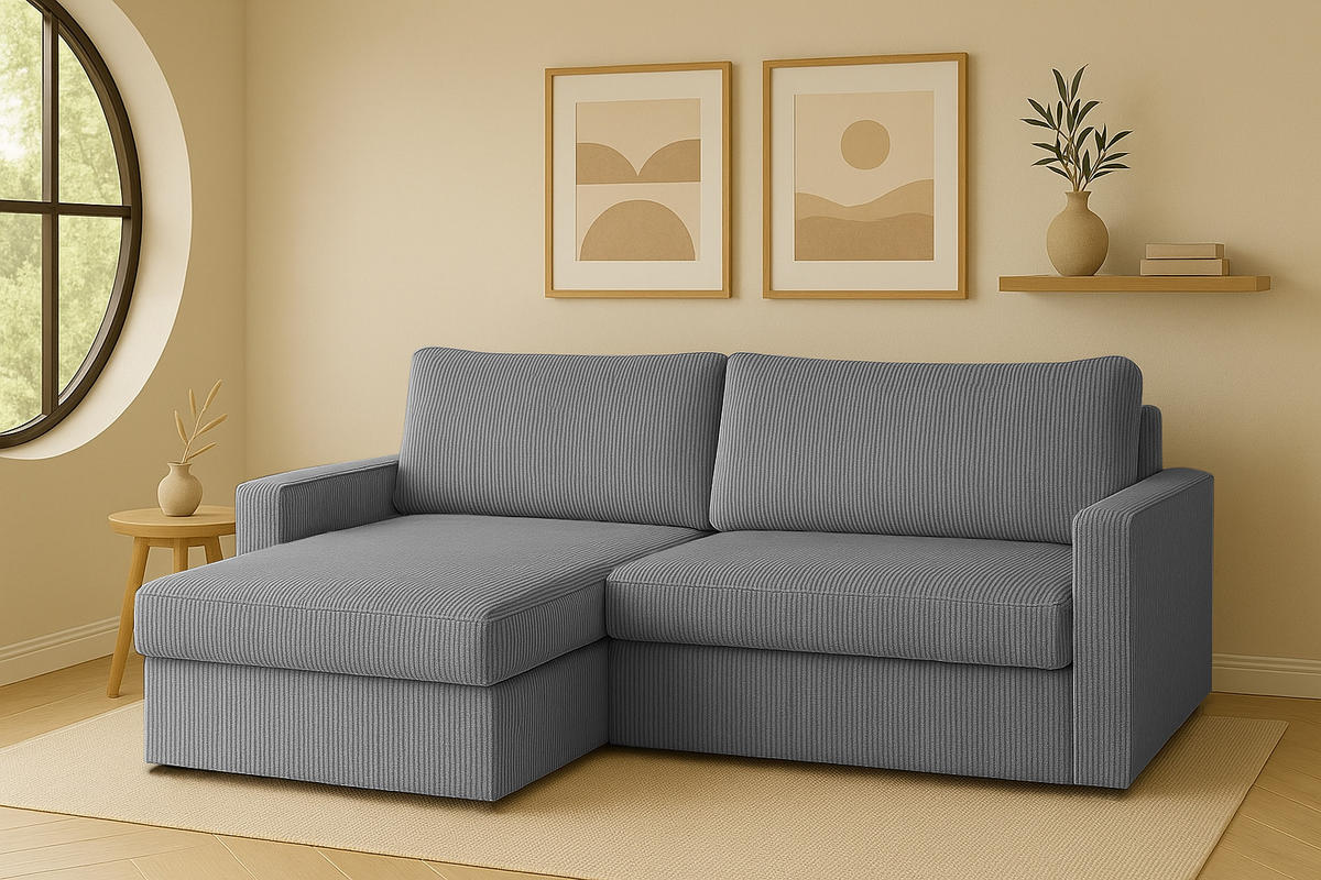 ECKSOFA Mit Schlaffunktion Und Bettzeugablage LUBEKA Stoff Poso Silber Links - Silberfarben, Holz/Textil (140/147cm) - Kaiser Möbel
