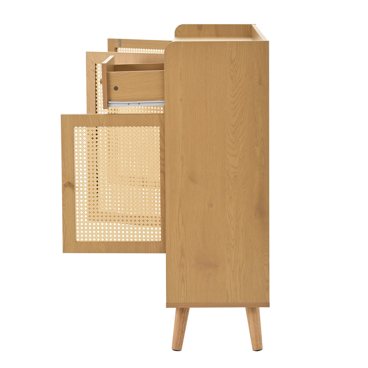 SCHUHSCHRANK natur rattan-optik mit 3 türen und schublade - Naturfarben, Holzwerkstoff (120/106/35cm) - Urban Meuble