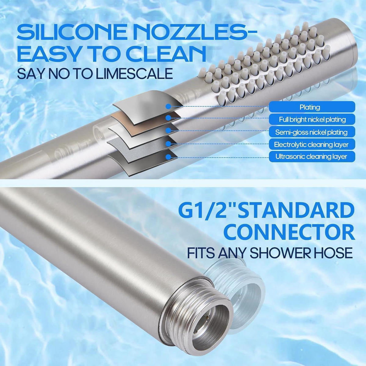 HANDBRAUSE Edelstahl gebürstet Wassersparend Hochdruck - Silberfarben, Metall (3/12.7/21cm)