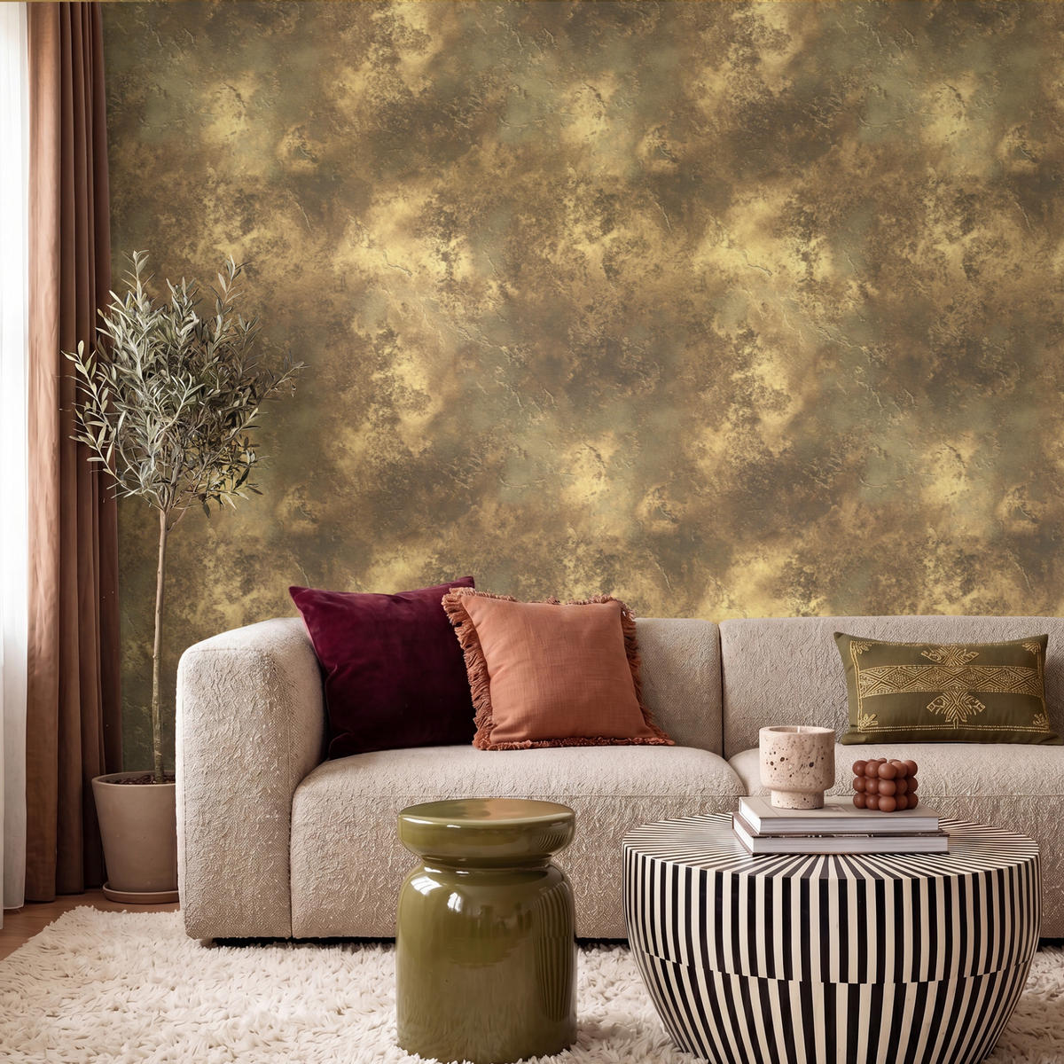 TAPETE - Antik - Metallic-Look - Gold - 240x200 cm - Messingfarben, Papier (240/200cm) - OnlyWow
