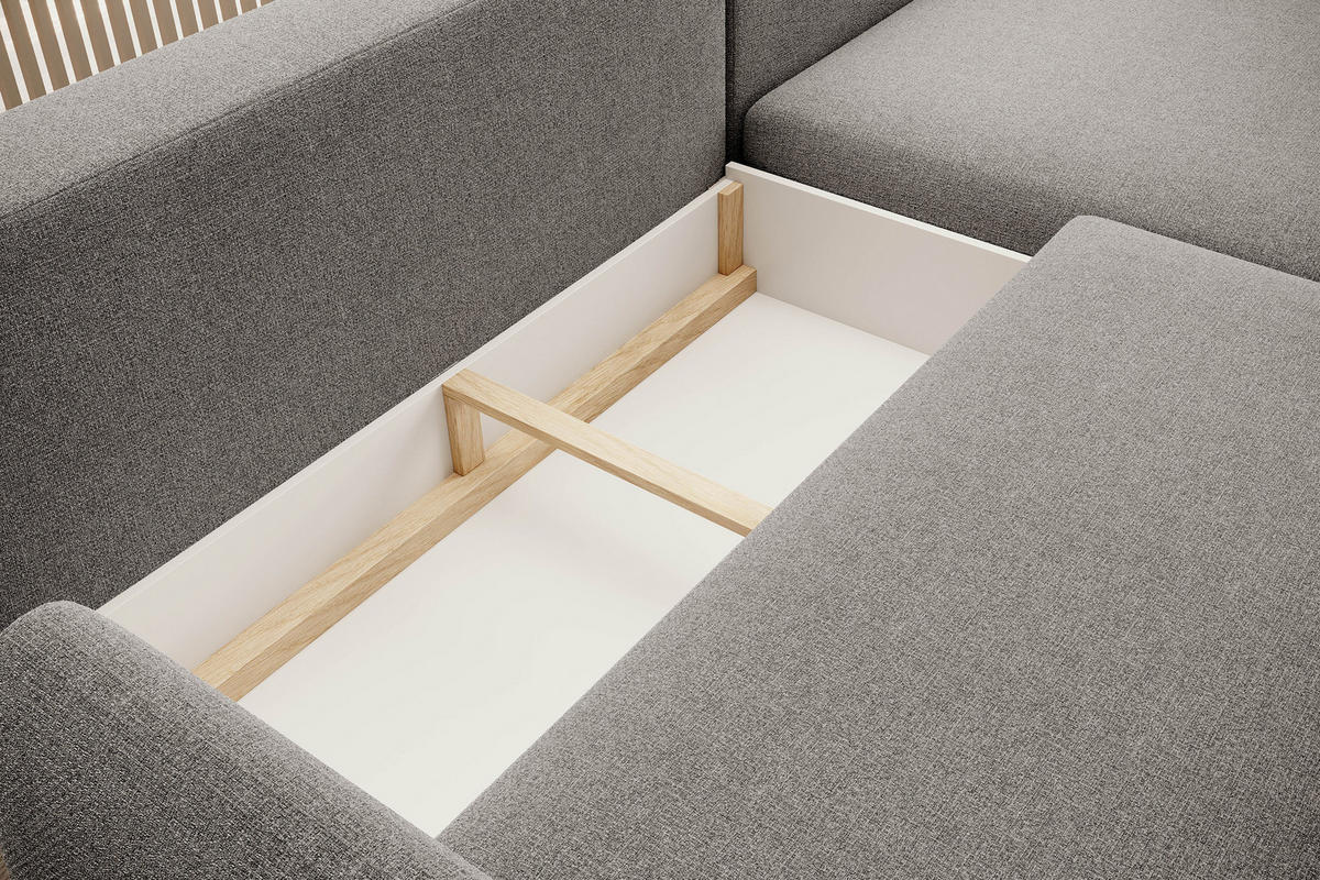 ECKSOFA BONO Stilvolles Sofa mit Schlaffunktion, Robuste Holzfüße, Elegante Armlehnen, Tiefe Sitzfläche 226x164x88cm, Linke, Grau - Grau, Holz/Textil (164/226cm) - DomoHome