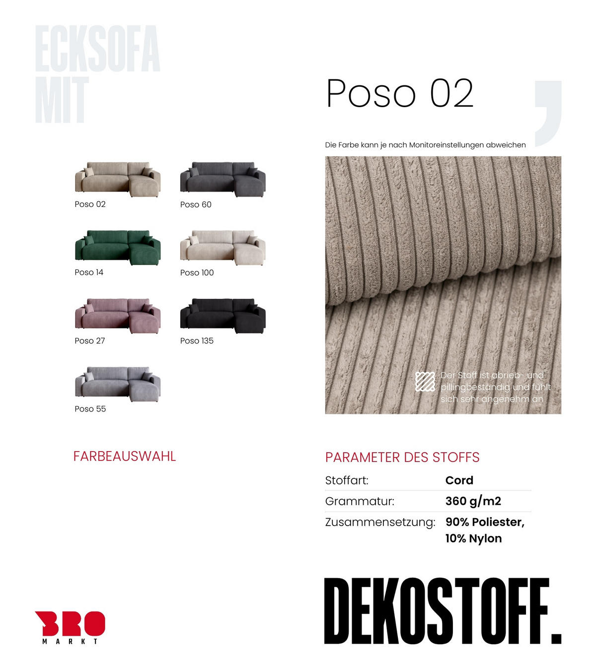 ECKSOFA PUMI mit Schlaffunktion Beige Cord - Beige, Textil (244/148cm) - Bromarkt