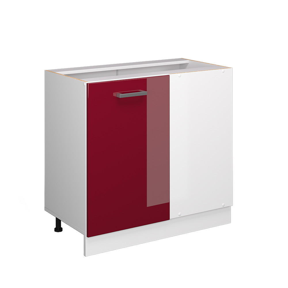 ECKSCHRANK FÜR HAUSRAT R-Line Bordeaux Hochglanz 86 cm mit Tür, ohne Arbeitsplatte - Bordeaux/Weiß, Holzwerkstoff (86/81.6/46cm) - Vicco