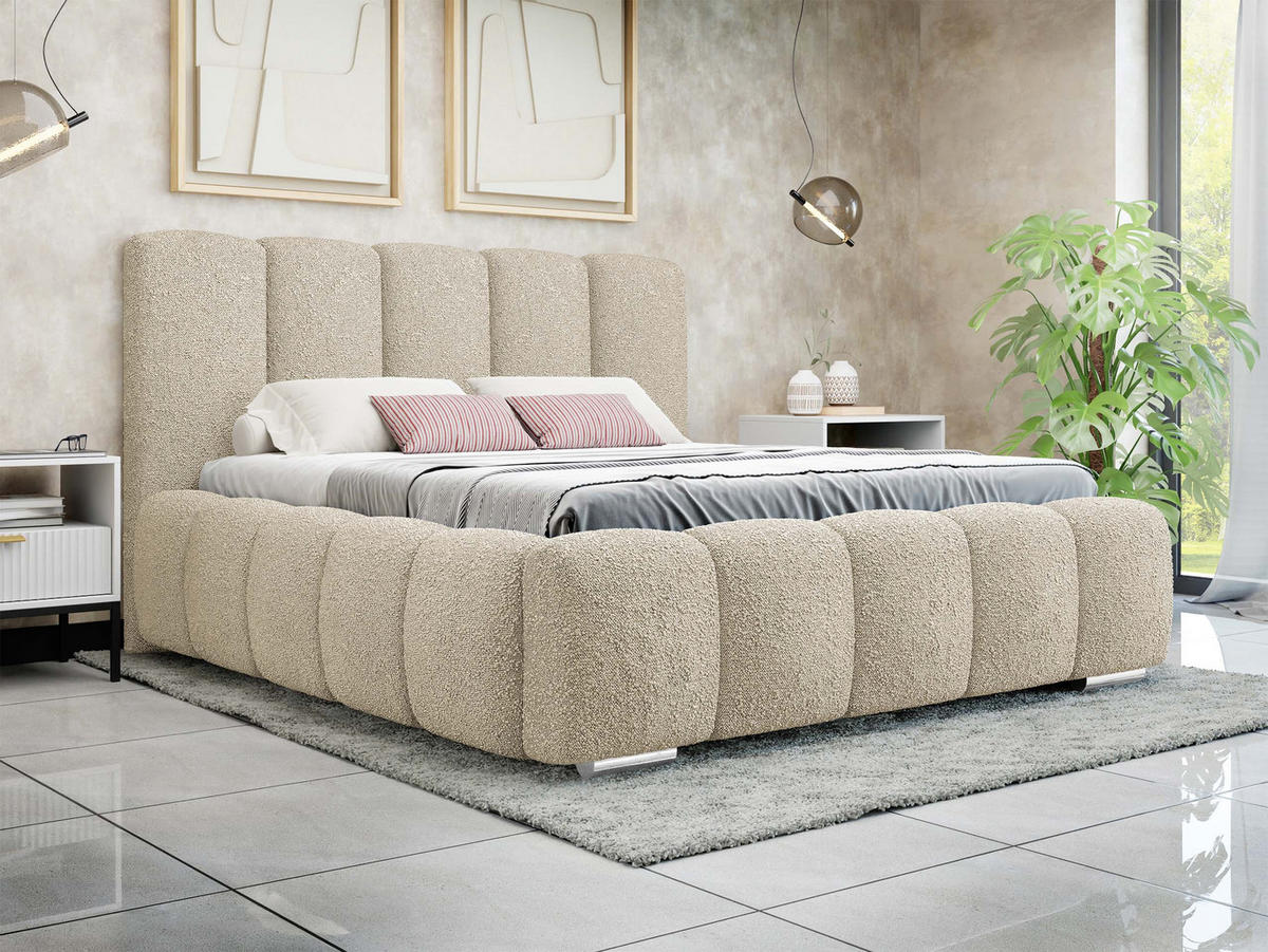 POLSTERBETT Wizko Boucle - Chromfarben/Beige, Holz/Holzwerkstoff (160/200cm) - MIRJAN24