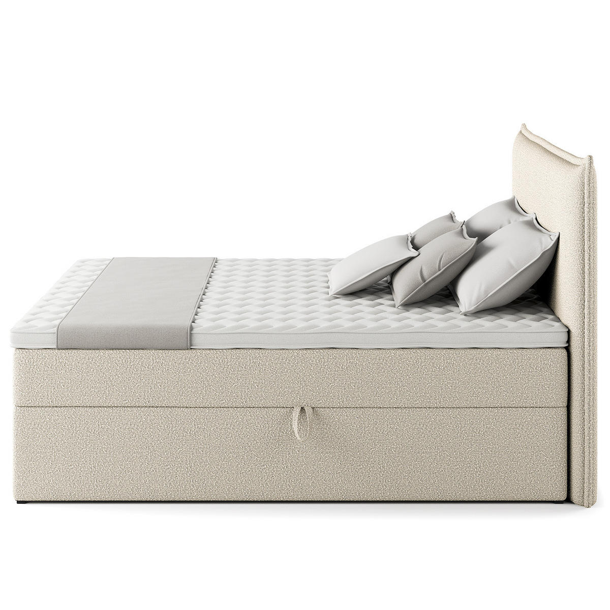 BOXBETT mit Stauraum - Bouclé - Creme, Holzwerkstoff/Textil (180/200cm) - home24