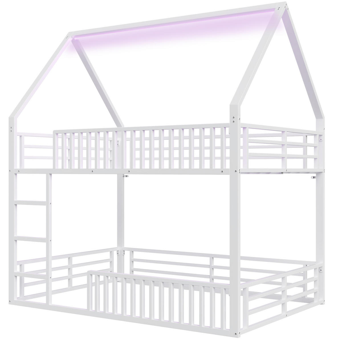 PATROVÁ postel 140/200 cm bílá z kovu se zábradlím a LED osvětlením - bílá, kov (140/200cm) - OKWISH