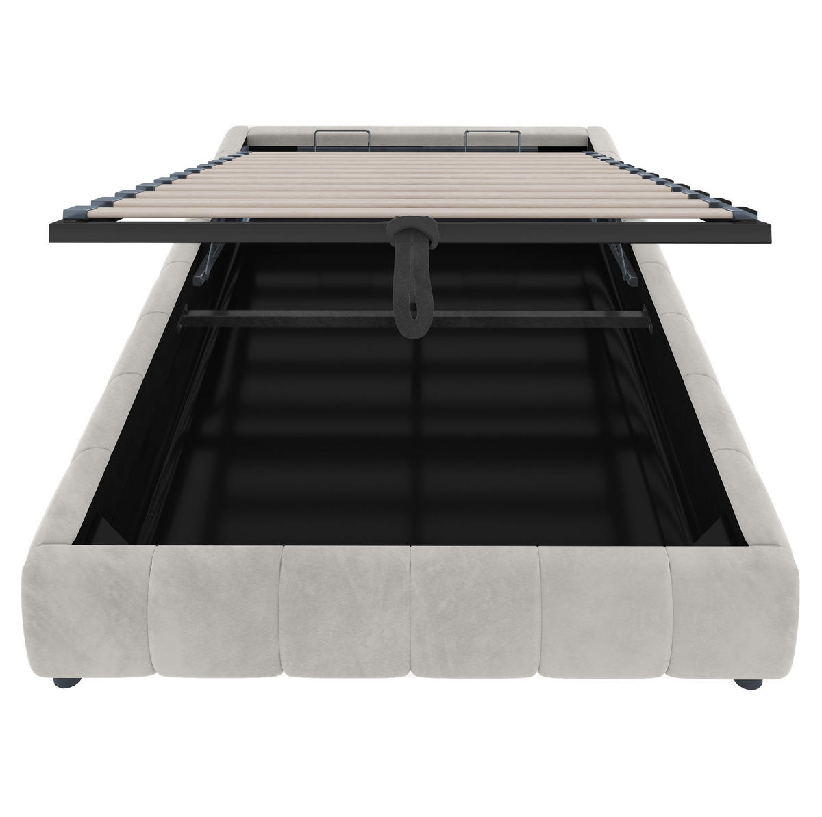 POLSTERBETT 140/200 cm aus Flanellstoff ohne Kopfteil mit LED-Lichtleiste und hydraulischem Stauraum, Beige - Beige, Textil (140/200cm) - Redom