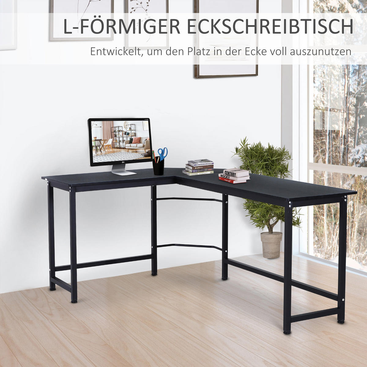 SCHREIBTISCH L-Form, Metall, Schwarz - Schwarz, Metall (168/120/75cm) - Vinsetto