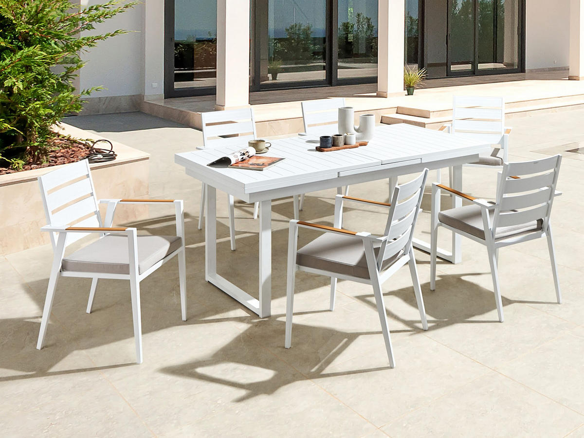 GARTENMÖBEL-SET 6-Sitzer Weiß Valcanetto/Taviano - Hellbraun/Weiß, Metall - Beliani