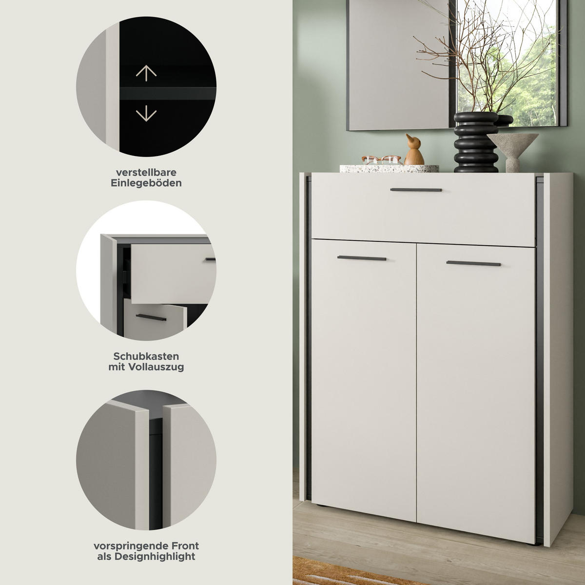 SCHUHKOMMODE Emil Kaschmir 75/37/106 cm - Beige, Holzwerkstoff (75/106/37cm) - Xonox