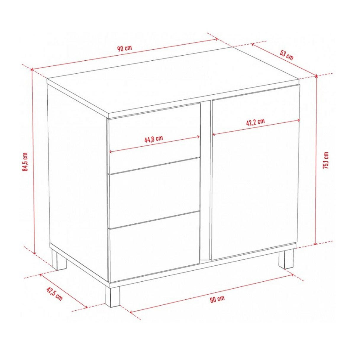 KOMMODE mit 3 Schubladen und 1 Tür - L90 cm - Altitude - Eiche Artisan/Grau, Holzwerkstoff (53/84/90cm) - Calicosy