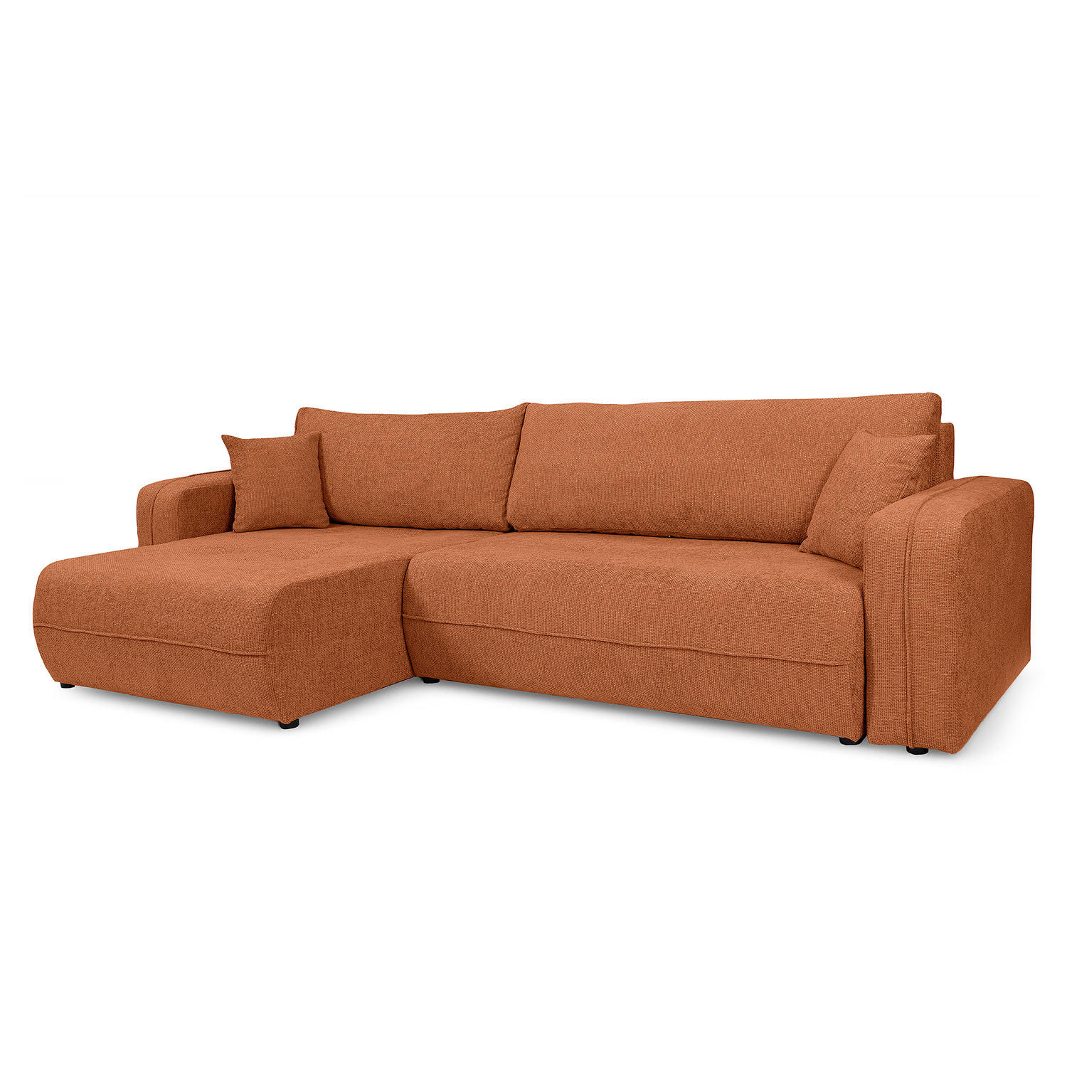 ECKSOFA mit Schlaffunktion - 272 cm - Terracotta/Schwarz, Kunststoff/Textil (272/145cm) - home24