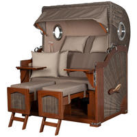 STRANDKORB Komplettset: Ammersee Mahagoni Bullauge - PE grau - Modell 534 - Beige/Braun, Holz/Kunststoff (125/165/80cm) - bene living