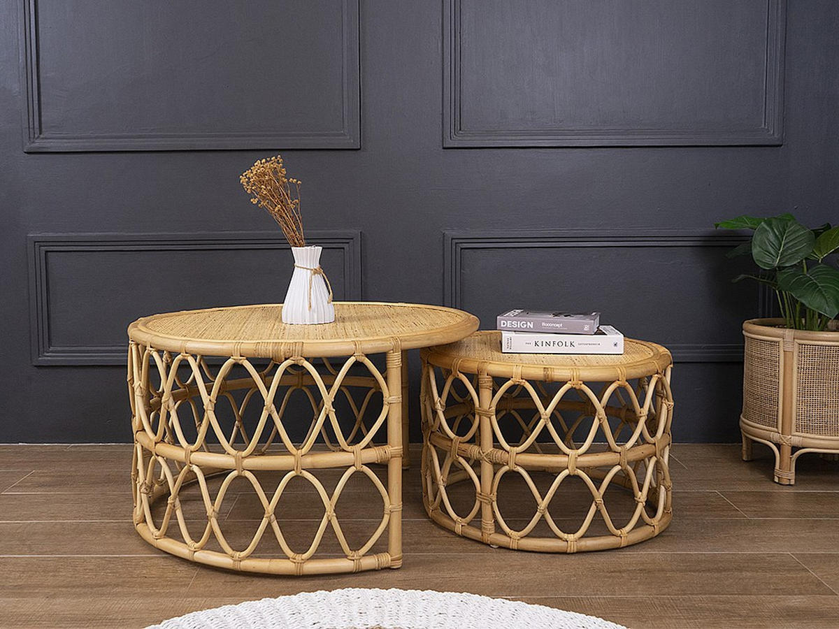 2ER-SET Couchtisch - Rattan - Naturfarben - RONITA - Naturfarben, Holzwerkstoff (80/80/45cm) - Vente-Unique