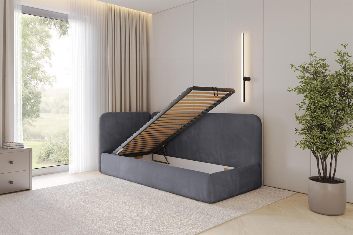 EINZELLBETT Jugendbett mit Bettkasten und Matratze H3/H4, Rechts - ELSY 80x200 Dunkelgrau - Titanfarben, Holzwerkstoff/Textil (80/200cm) - ALTDECOR