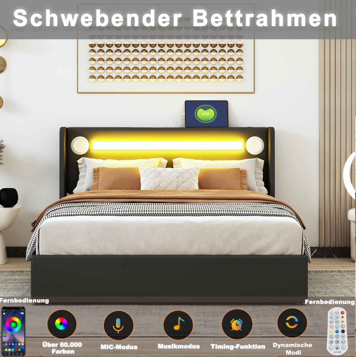 POLSTERBETT 160/200 cm Schwarz aus PU-Leder mit Stauraum - Schwarz, Kunststoff (160/200cm) - OKMYHOME