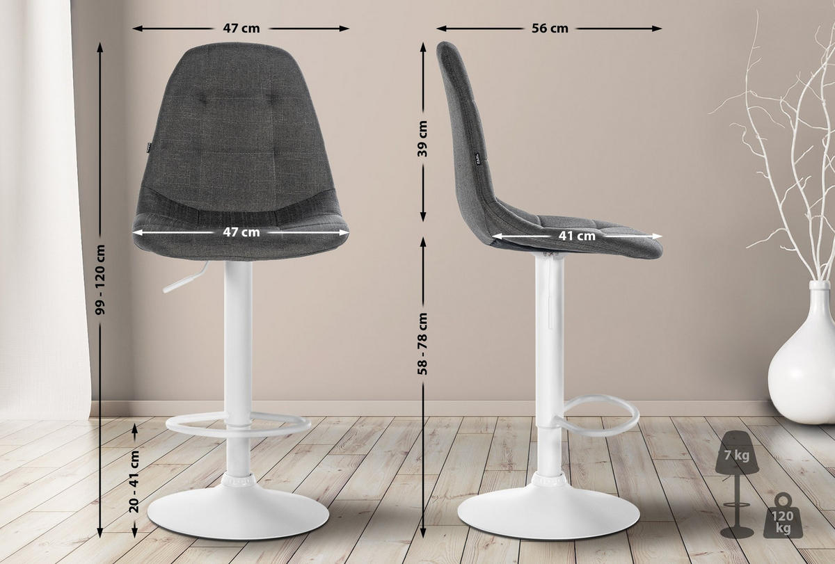 BARHOCKER Metall dunkelgrau - Dunkelgrau, Textil/Metall (47/99/56cm) - CLP