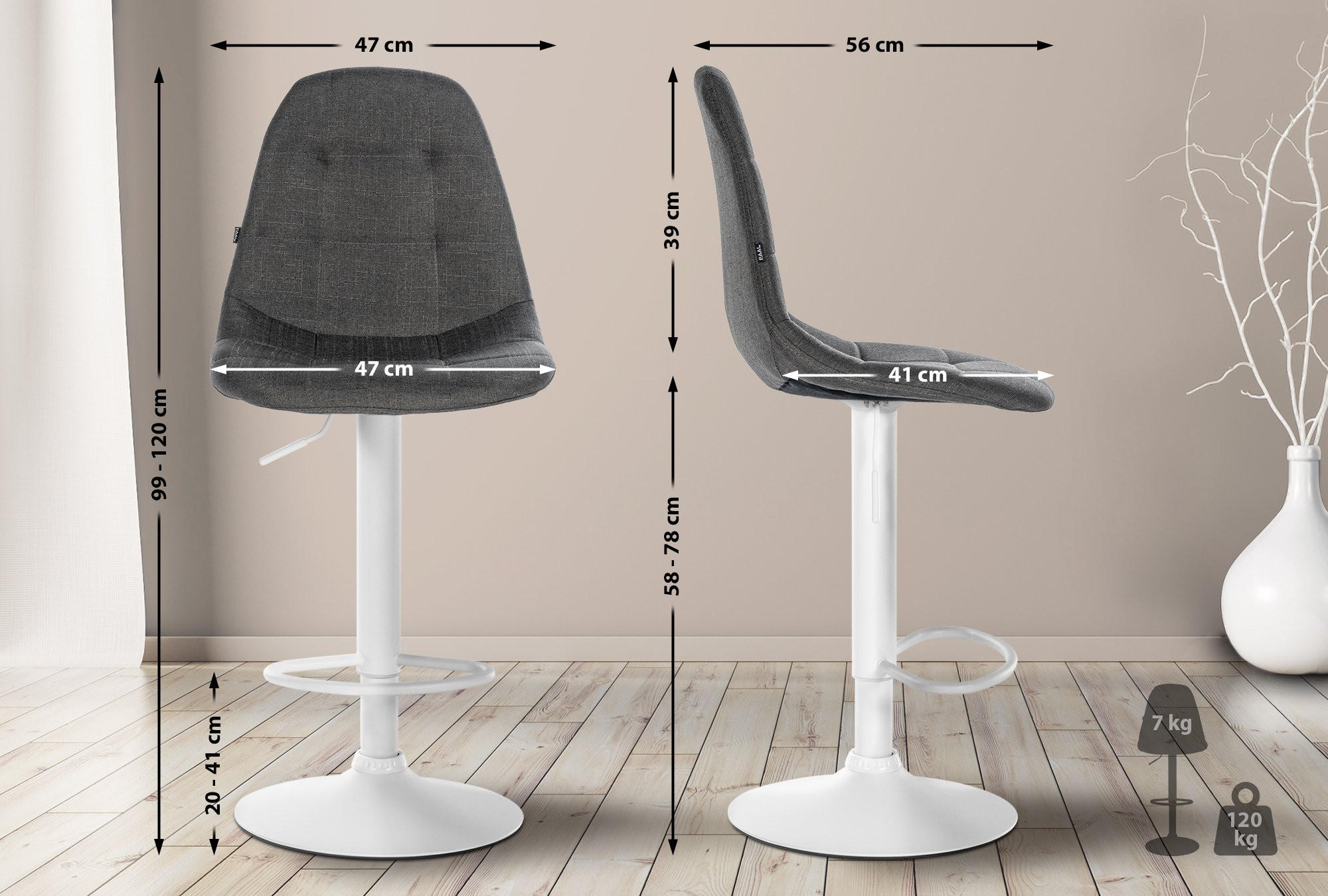 Thumbnail - CLP Barhocker, Dunkelgrau, Textil, 47x99x56 cm, Esszimmer, Barmöbel, Barhocker