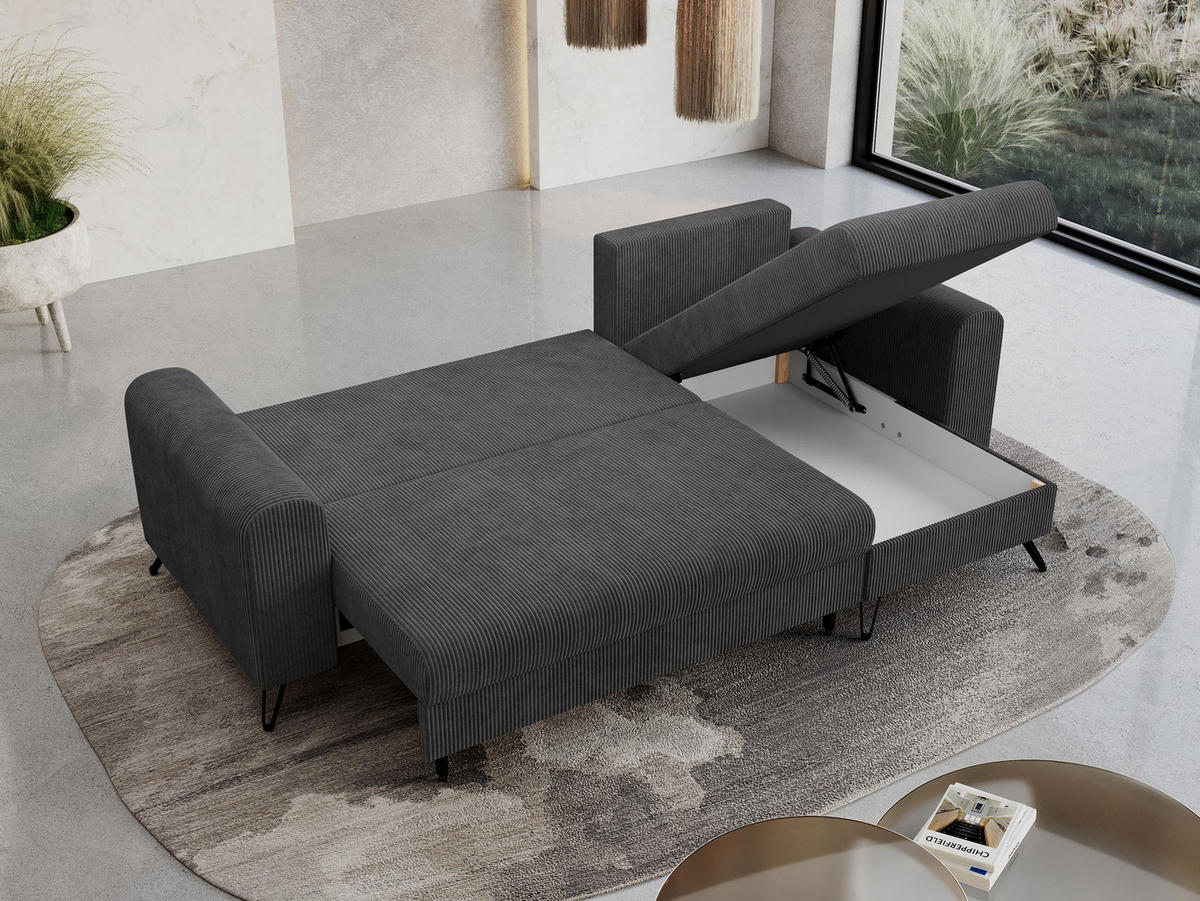 ECKSOFA Hugo Cord Dunkelgrau - Dunkelgrau/Schwarz, Textil/Metall (242/140cm) - MKS