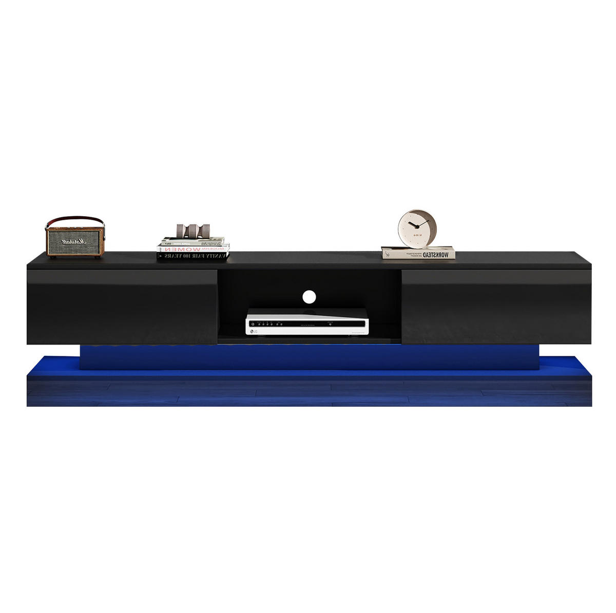 LOWBOARD 160/35/40,5 cm aus Spanplatte mit LED-Beleuchtung und 2 Schubladen Schwarz - Schwarz, Holzwerkstoff (160/40.5/35cm) - Modenvie
