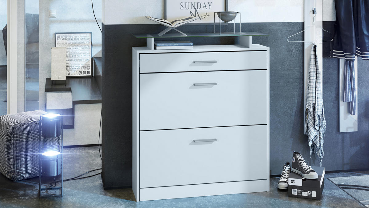 SCHUHSCHRANK Loret Front in Weiß matt - Weiß, Holzwerkstoff (89/104/23cm) - Vladon