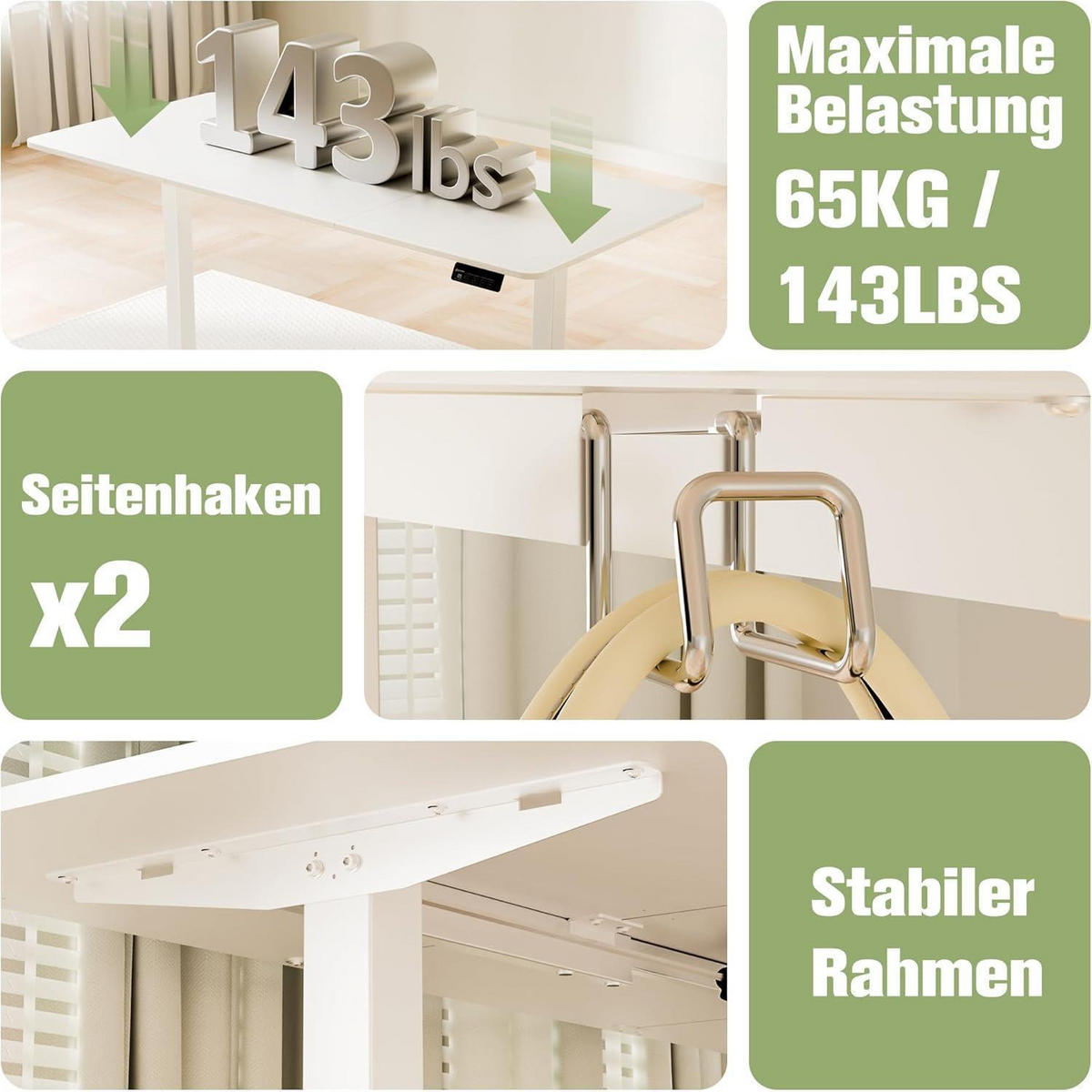 SCHREIBTISCH höhenverstellbar elektrisch 160 x 70 cm Weiß - Weiß, Metall (160/60/118cm)