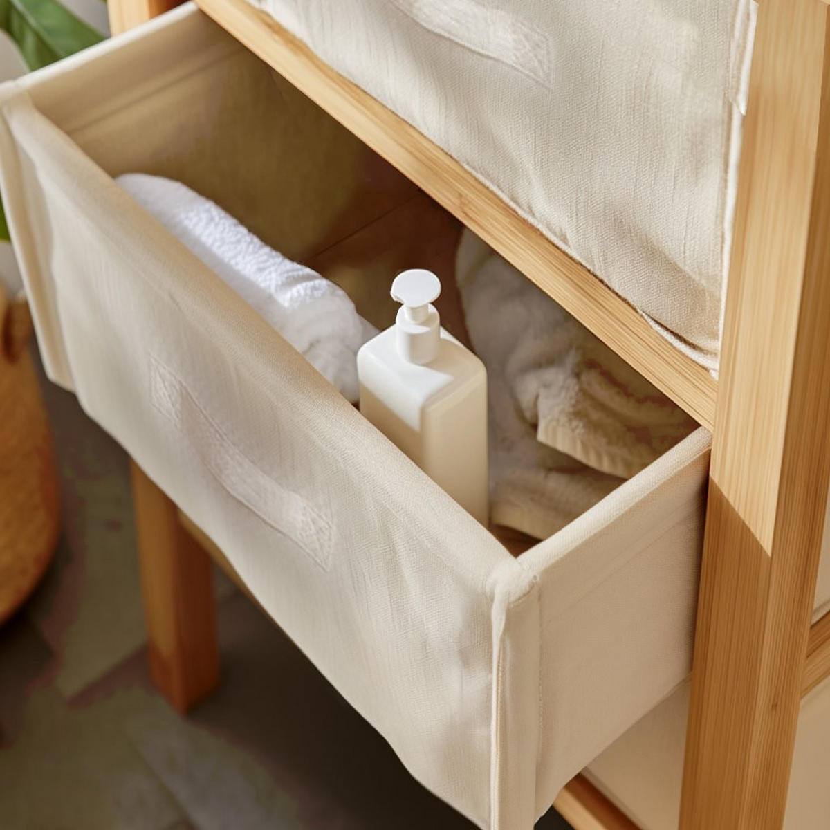 BADEZIMMERSCHRANK Bambus Stoff Beige Natur 37/35/79 cm - Naturfarben, Holz/Textil (37/79/35cm) - Begryf