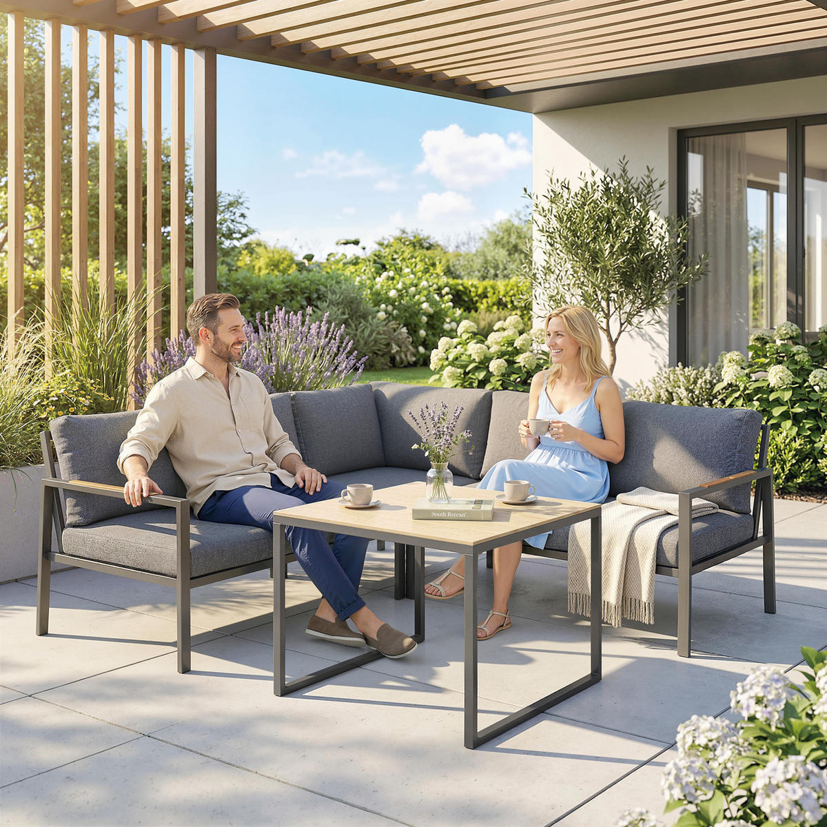 LOUNGEGARNITUR DE-13536 5-sitzig mit 2 Sofas & Tisch Dunkelgrau - Dunkelgrau, Metall - ComfortXL