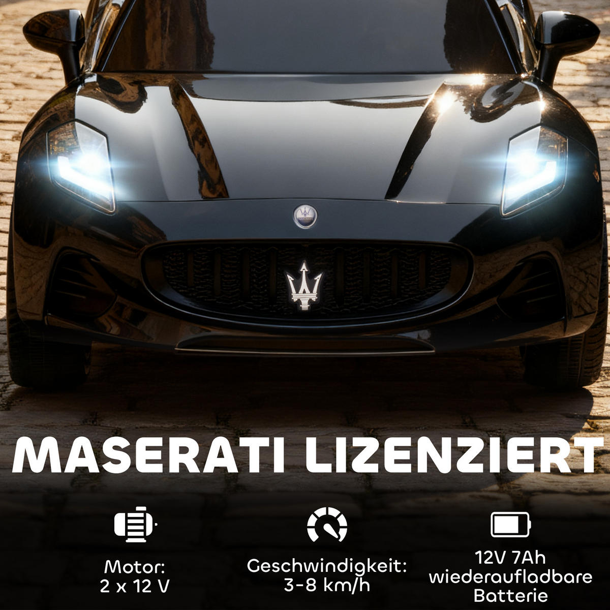 ELEKTROAUTO DE-06177 2-Sitzer mit Fernbedienung und LED Schwarz - Schwarz, Kunststoff/Metall (120/72/50cm) - ComfortXL