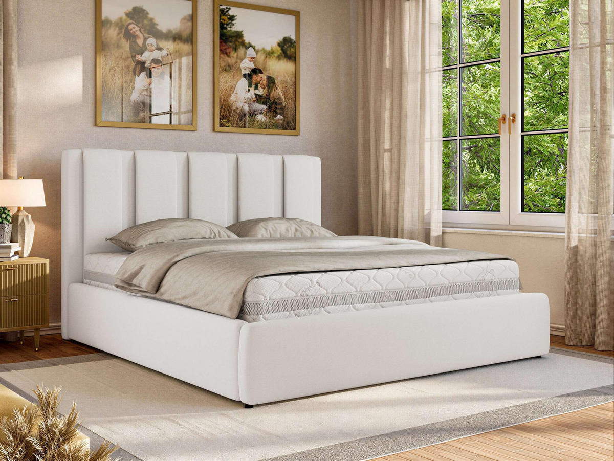 POLSTERBETT SAVINO CLASSIC 160/200 - Weiß Kunstleder - ohne Matratze - Weiß, Textil (160/200cm) - MKS