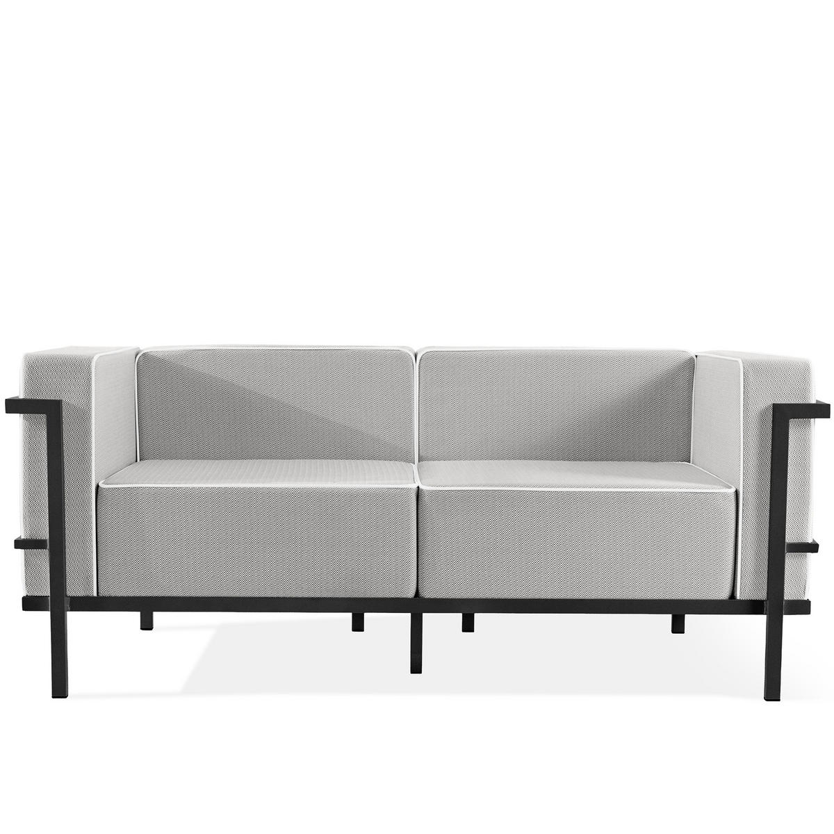 GARTENLOUNGE-SET TRIGLO 4-tlg., 1x Tisch, 2x Sessel, 1x Sofa 2-Sitzer, Modern, Dunkelgrau - Dunkelgrau/Weiß, Glas/Textil - KONSIMO®