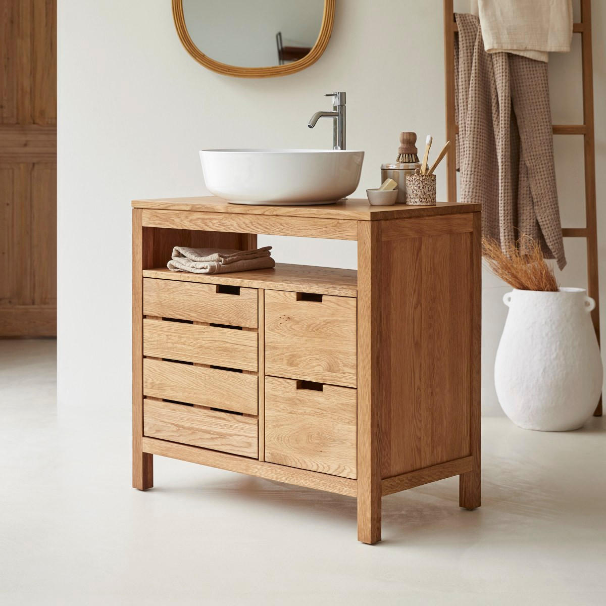 WASCHTISCHUNTERSCHRANK Serena Hellbraun aus Eiche - Hellbraun, Holz (80/78/45cm) - Tikamoon