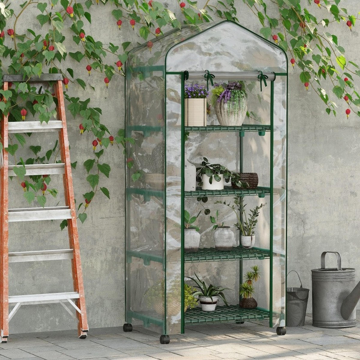 GEWÄCHSHAUS aus Stahl 69x50x165 cm in Transparent mit 4 Regalböden - Transparent, Metall (50/165/69cm) - Modfu