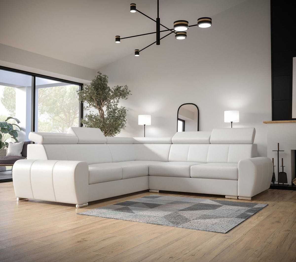 ECKSOFA APOLLO KN09, Eckcouch in L-Form mit Schlaffunktion, Farbe: Weiß, Kunstleder, Ottomane Links - Weiß, Textil (255/255cm) - O-Sofa