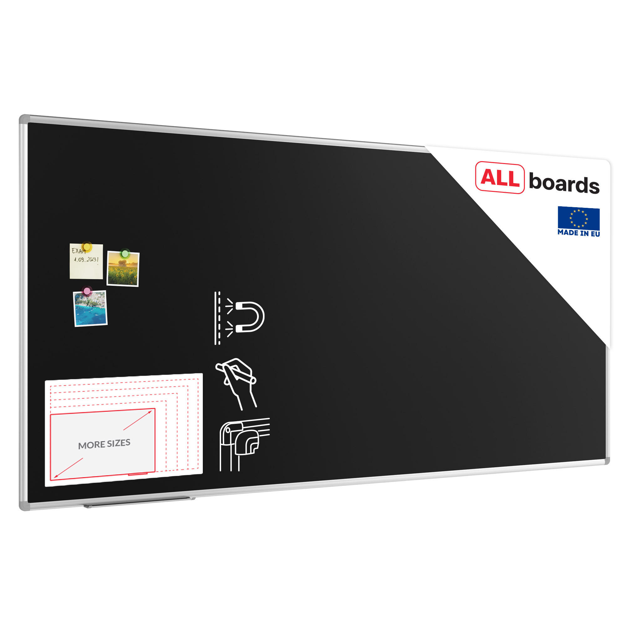 KREIDETAFEL Schwarze magnetische mit Alurahmen Premium EXPO 200x100cm - Schwarz, Metall (200/100/1.6cm) - ALLboards