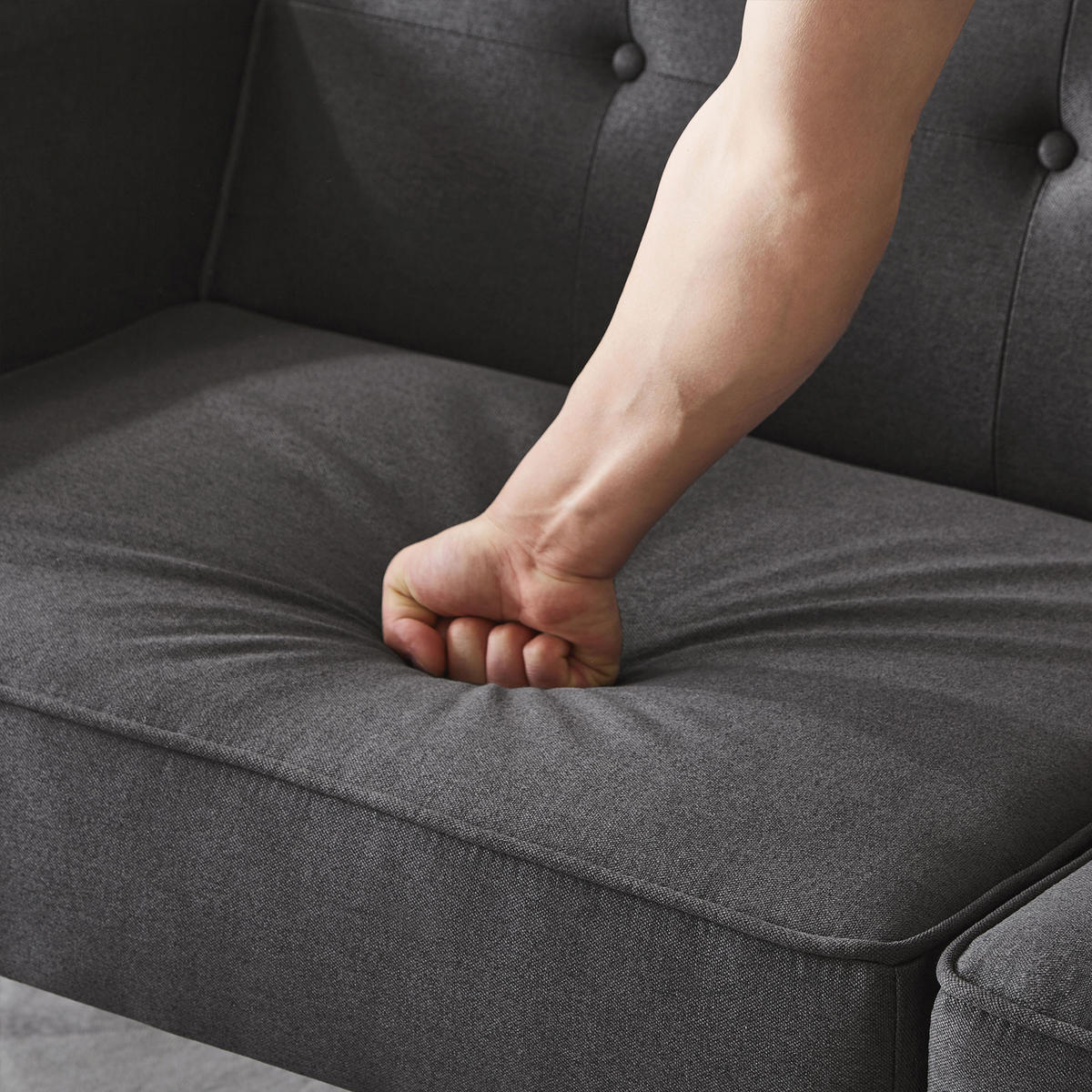 SCHLAFSOFA 2-Sitzer Baumwoll-Leinen mit verstellbarer Rückenlehne Antik-Schwarz 176/76/74 cm - Schwarz, Textil (74/176/76cm) - Redom