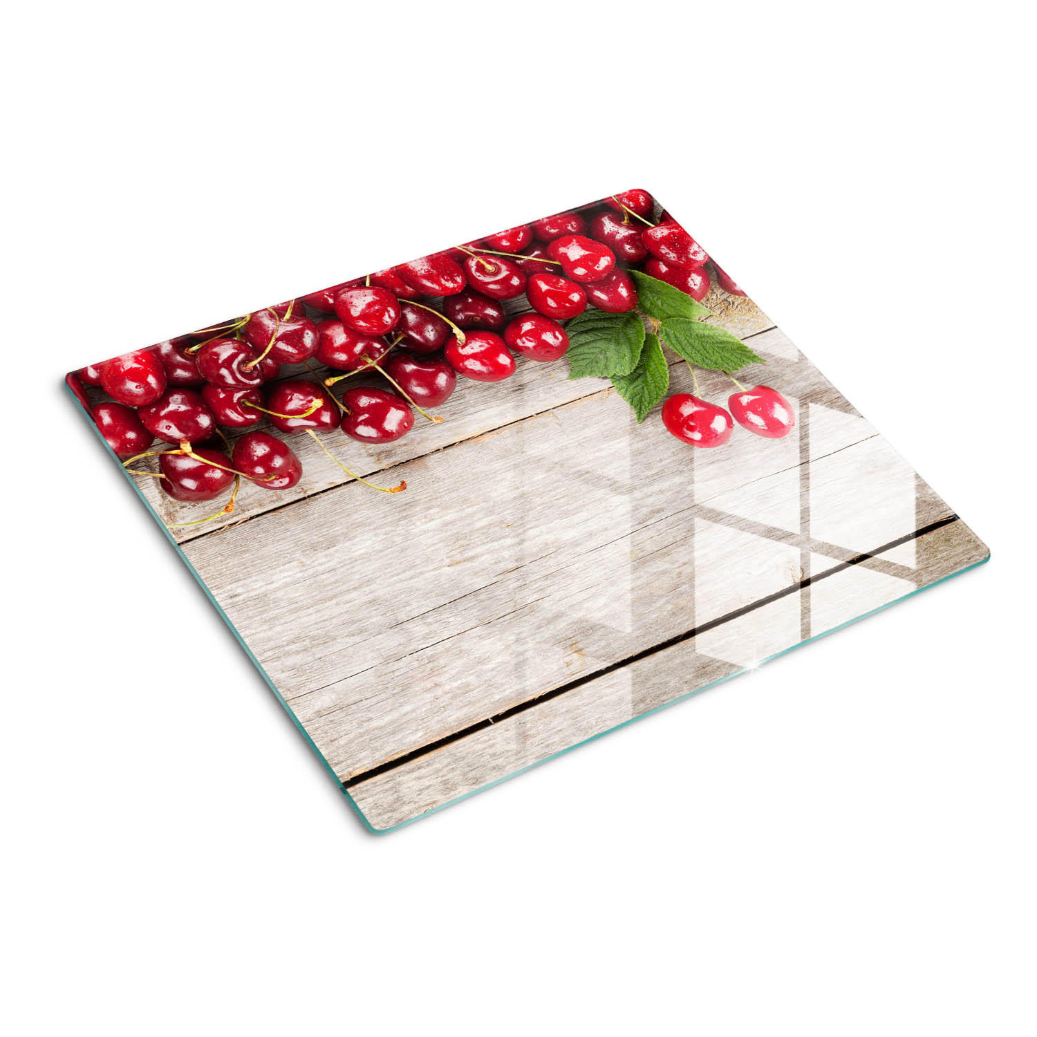 GLASPLATTE 60x52 cm Kirschen auf Holz - Rot, Glas (60/0.4/52cm) - TULUP
