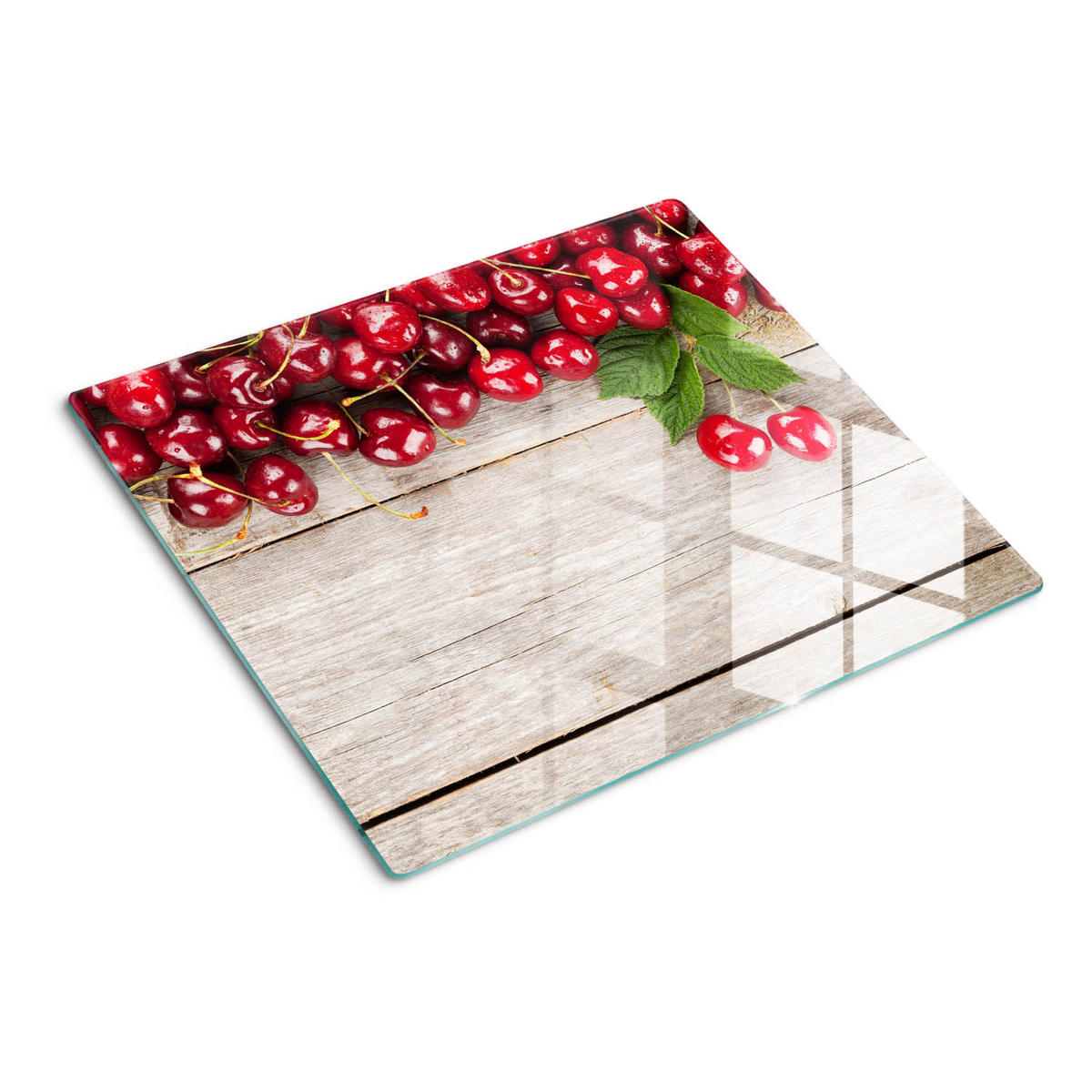 GLASPLATTE 60x52 cm Kirschen auf Holz - Rot, Glas (60/0.4/52cm) - TULUP