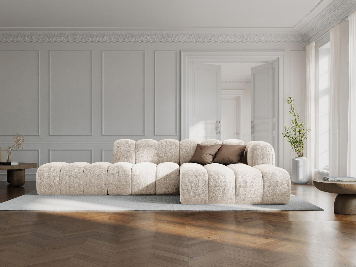 ECKSOFA modular rechts Lupine aus Chenille-Stoff leichtes beige 5 Sitzplätze - Creme, Textil (177/299cm) - Micadoni