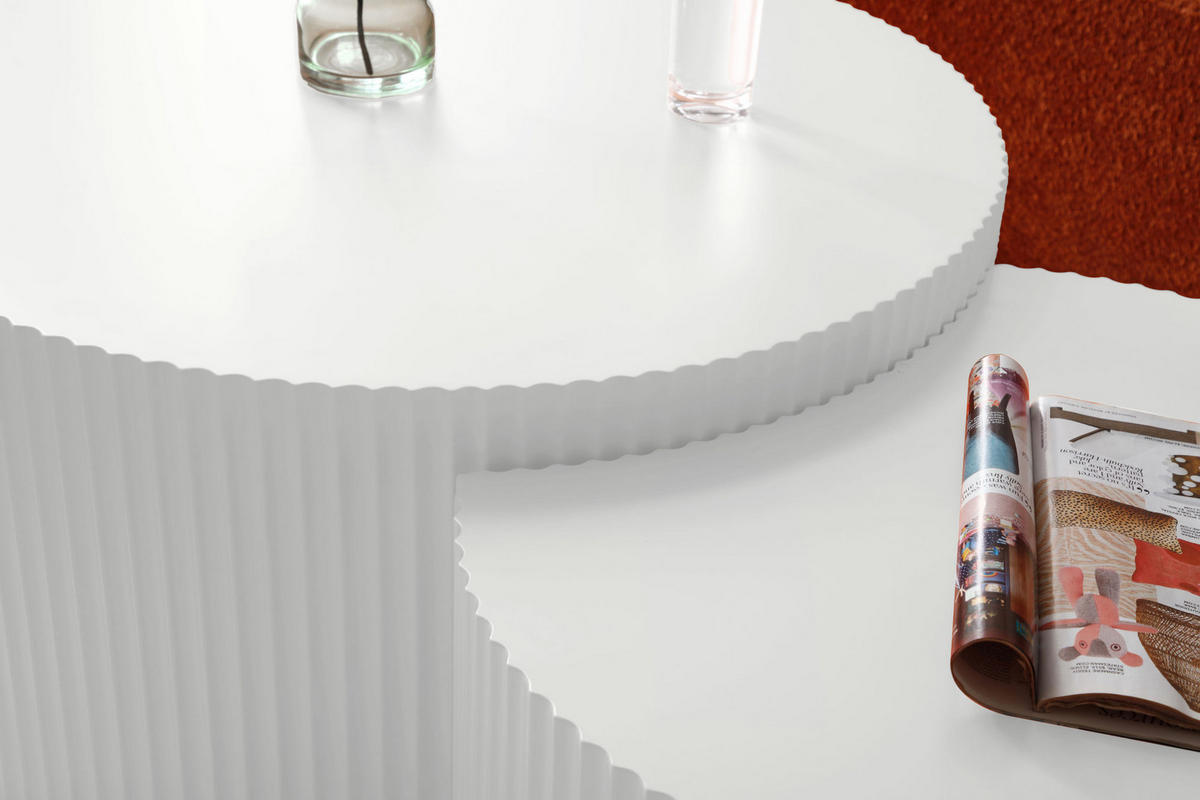 COUCHTISCH-SET 80/80/40 cm stapelbar, platzsparendes Nesting-Design mit Wellenkante, Weiß - Weiß, Holzwerkstoff (80/80/40cm) - Redom