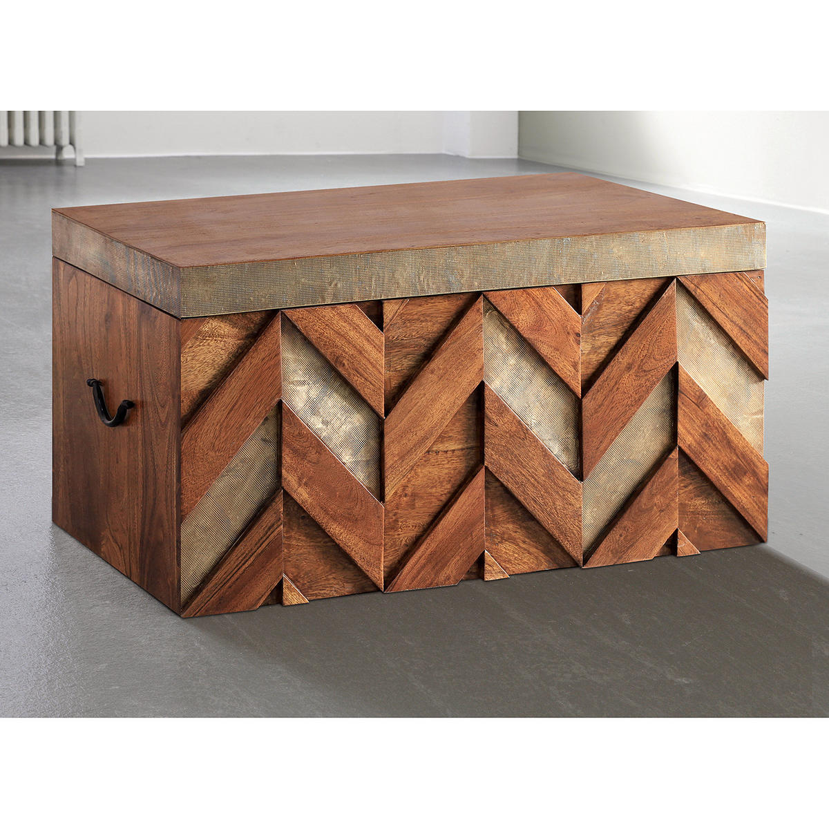 TRUHE - Akazie massiv / Metall - Akaziefarben, Holz (80/40/40cm) - home24